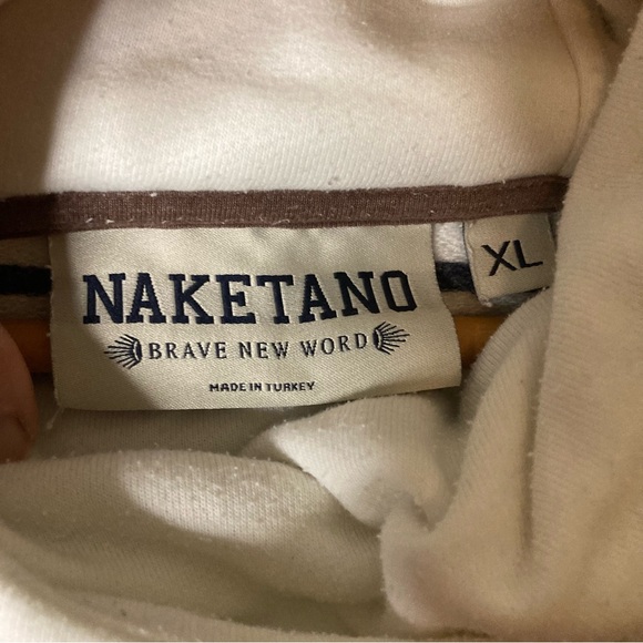 Naketano Ivory and Gray Striped Men’s XL Pullover Sweater Hoodie. - Picture 9 of 10